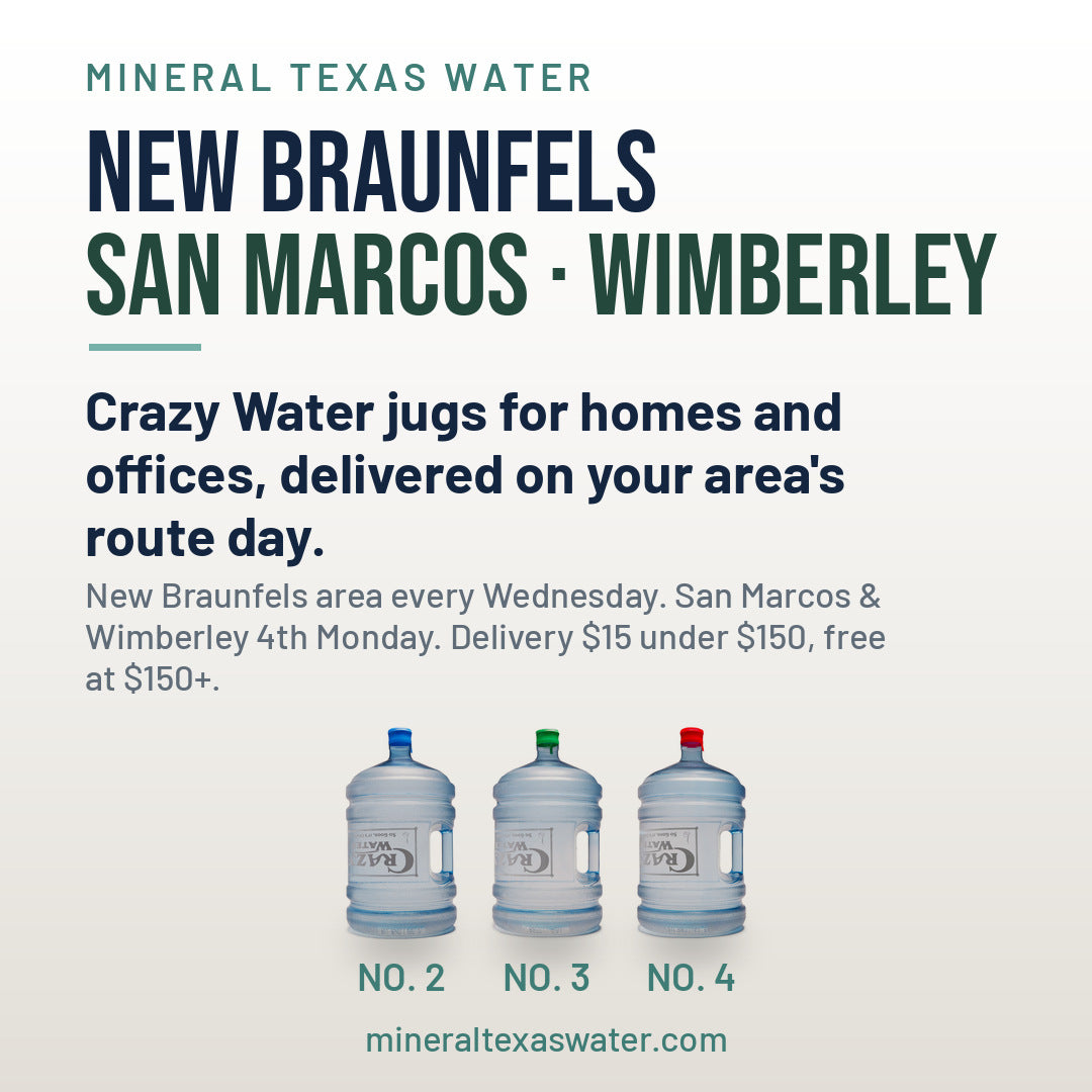 Crazy Water 5-gallon jugs for New Braunfels, San Marcos and Wimberley delivery
