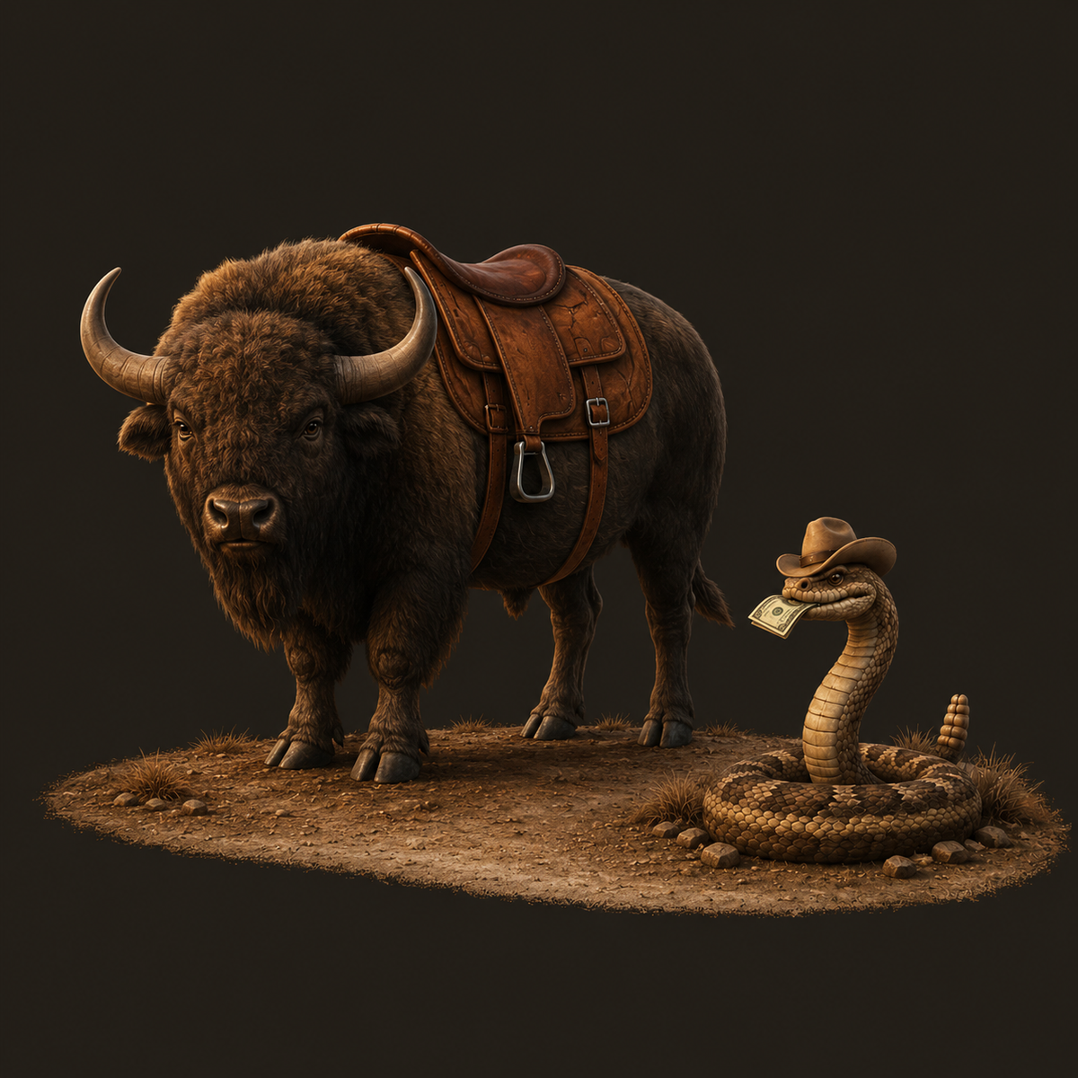 Bison and rattlesnake illustration