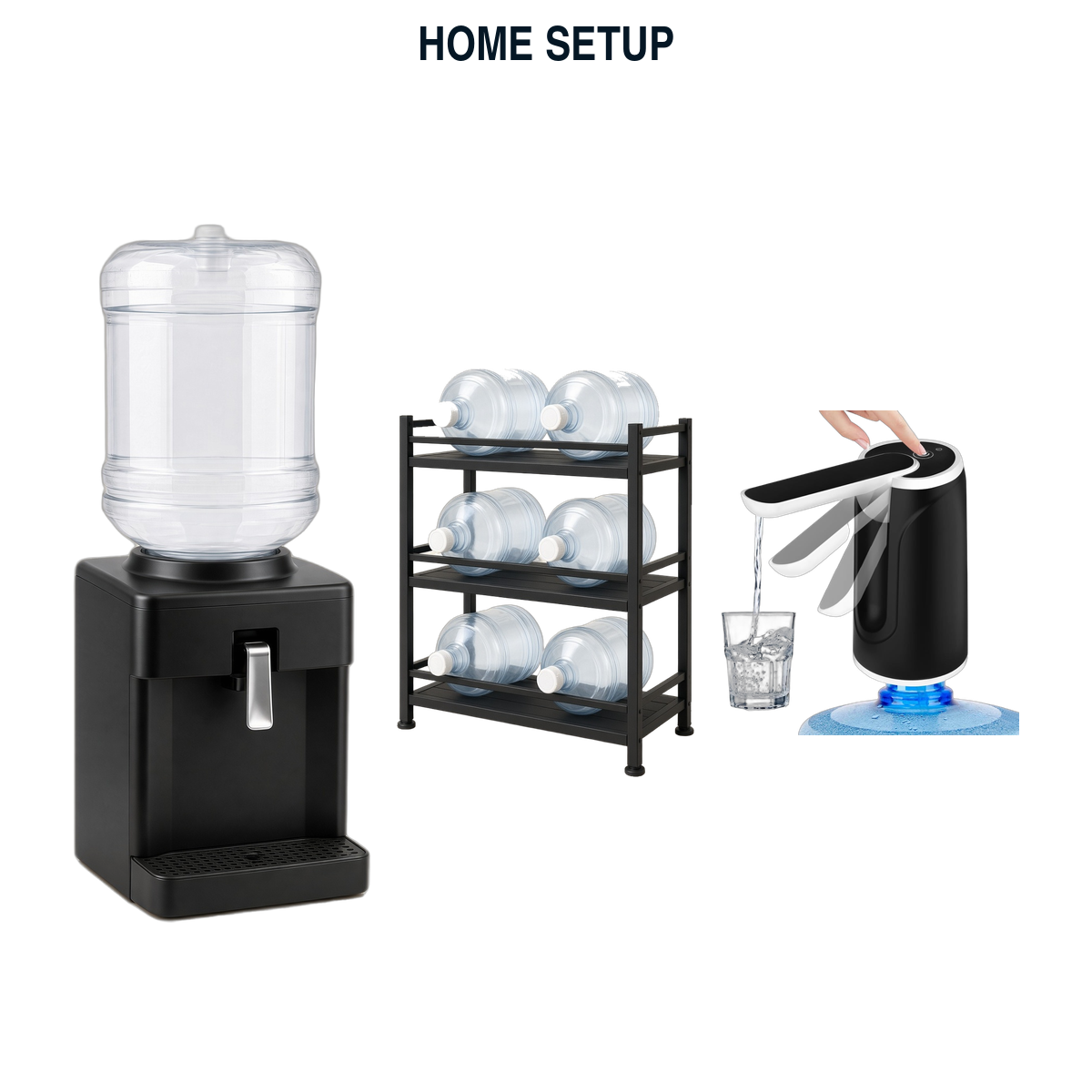 The Home Setup — Dispenser + Rack + Pump + 4×5-Gallon